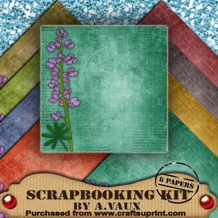 Lilac Lupin Vintage Tea 8 Scrapbooking Papers Kit