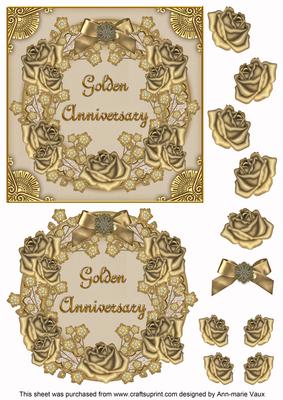 Golden Roses Gold Anniversary Decoupage 3D Ring Sheet