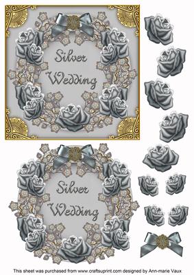 Silver Roses Silver Wedding Decoupage 3D Ring Sheet
