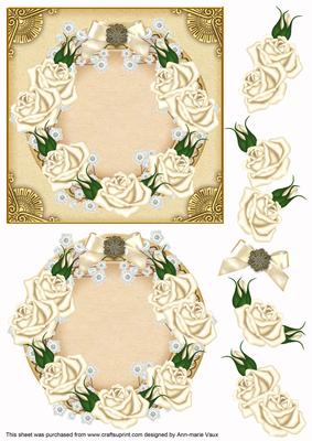 Cream Roses Plain Decoupage 3D Ring Sheet