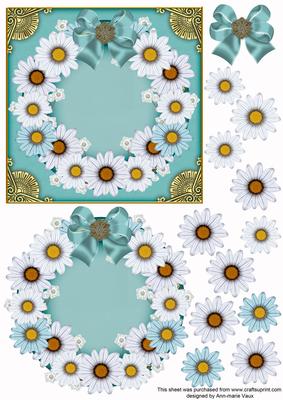 Aqua Daisies Plain Decoupage 3D Ring Sheet