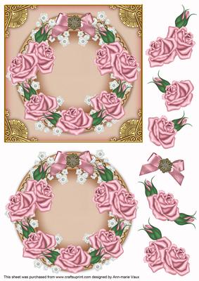 Pink Roses Plain Decoupage 3D Ring Sheet