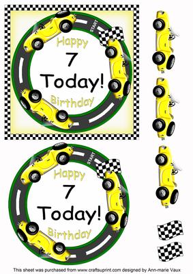 Yellow Racing Cars 7 Today Decoupage 3D Ring Sheet