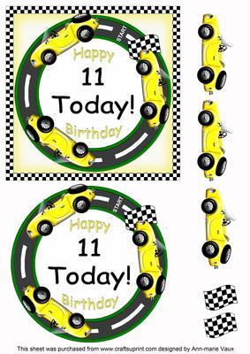 Yellow Racing Car 11 Today Decoupage 3D Ring Sheet