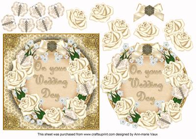 Cream Rose Butterfly Wedding Decoupage 3D Ring Sheet