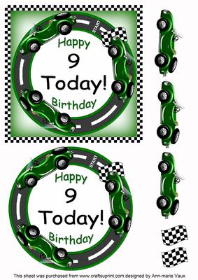 Green Racing Car 9 Today Decoupage 3D Ring Sheet