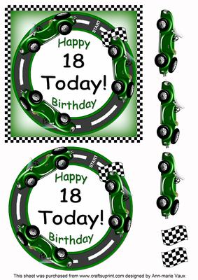 Green Racing Car 18 Today Decoupage 3D Ring Sheet