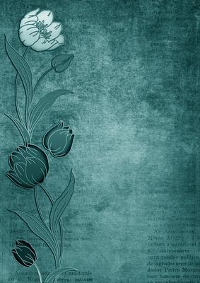 Smokey Teal Tulips Border A4 Backing Paper
