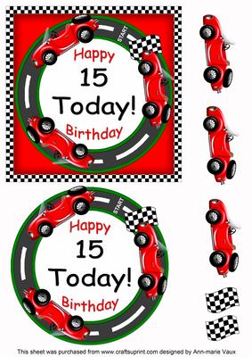 Red Racing Car 15 Today Decoupage 3D Ring Sheet