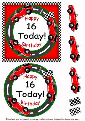 Red Racing Car 16 Today Decoupage 3D Ring Sheet