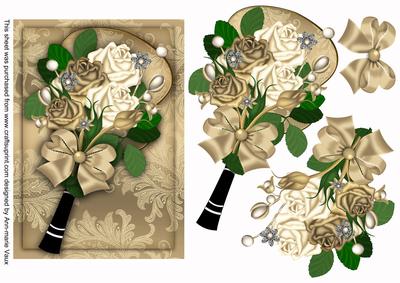 Gold and Cream Rose Bouquet Fan Decoupage Sheet
