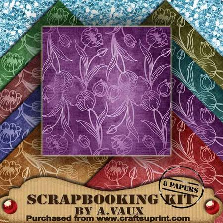 All Tulips Vintage Tea 8 Scrapbooking Papers Kit