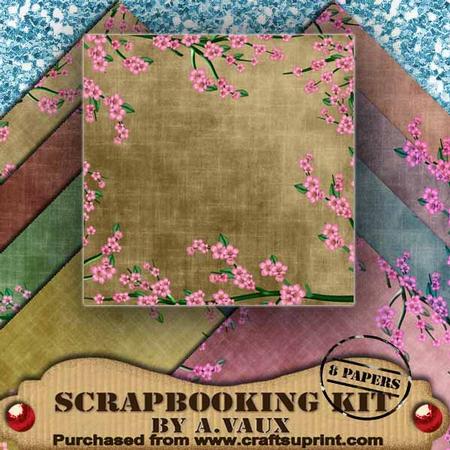 Pink Blossom Edge Vintage Tea 8 Scrapbooking Papers Kit