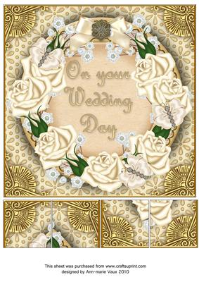 Cream Roses Butterfly Wedding 8in Picture Sheet
