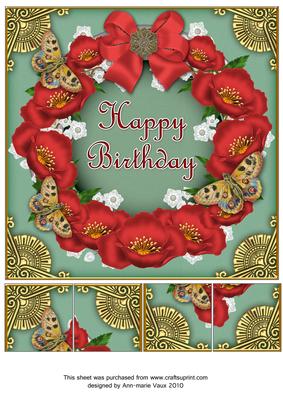 Red Poppy Green Butterfly Birthday 8in Picture Topper