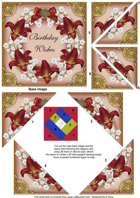 Red Lillies Birthday Wishes 5in Triangle Spiral Stacker