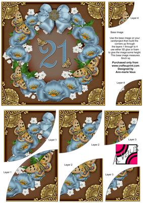 Teal N Choco Poppy 21 Butterfly Ring 6in Duo Corner Stacker
