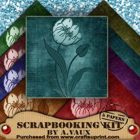 Giant Tulip Vintage Tea Darks 8 Scrapbooking Papers Kit