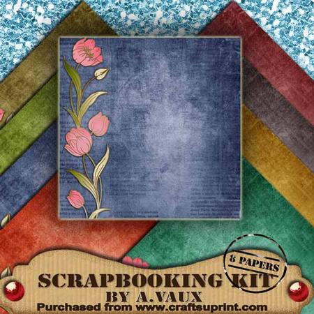Pink Tulip Border Vintage Tea 8 Scrapbooking Papers Kit