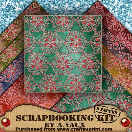 Red Snowflake Tea 8 Scrapbooking Papers Kit