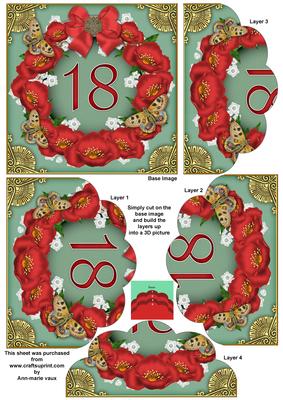 Green N Red Poppy 18 Butterfly 5in Scallop Bottom Stacker