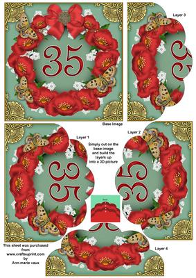 Green N Red Poppy 35 Butterfly 5in Scallop Bottom Stacker