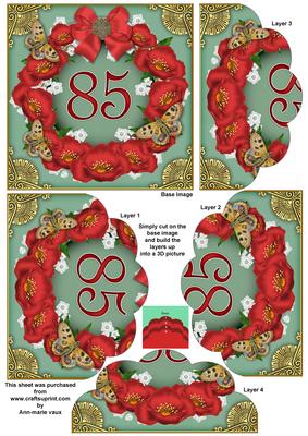 Green N Red Poppy 85 Butterfly 5in Scallop Bottom Stacker