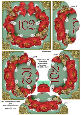 Green N Red Poppy 102 Butterfly 5in Scallop Bottom Stacker