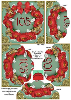 Green N Red Poppy 105 Butterfly 5in Scallop Bottom Stacker