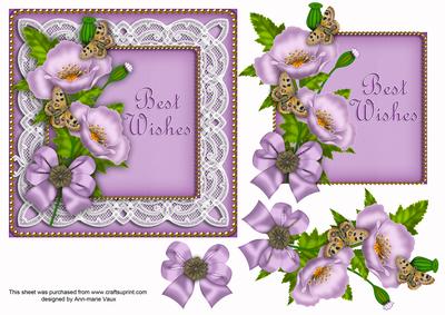 Lilac Poppy Lace Best Wishes 6in Decoupage Card Front
