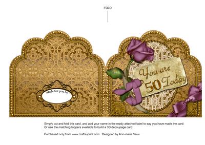 Plum Gold Rose 50 Today Scallop Fold Card