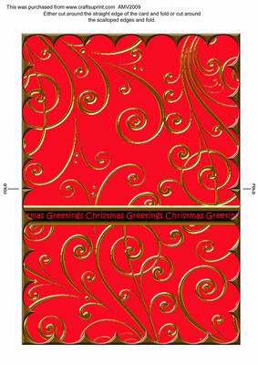 Red and Gold Scroll Blank Scallop Card