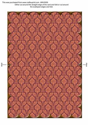 Vintage Orange and Pink Damask Black Scallop Card