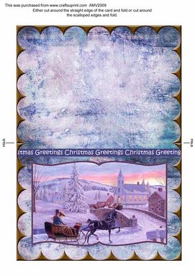 Christmas Snow Horse and Cart Scallop Edge Book Card