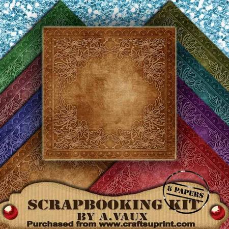 Floral Embossed Vintage Tea 8 Scrapbooking Papers Kit