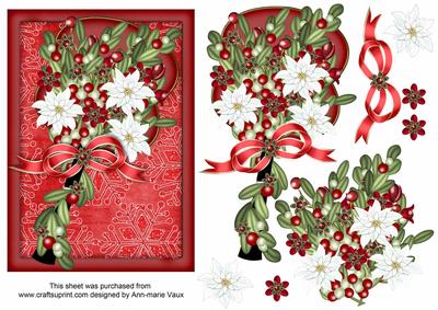 White Poinsettia Mistletoe Fan Decoupage Sheet