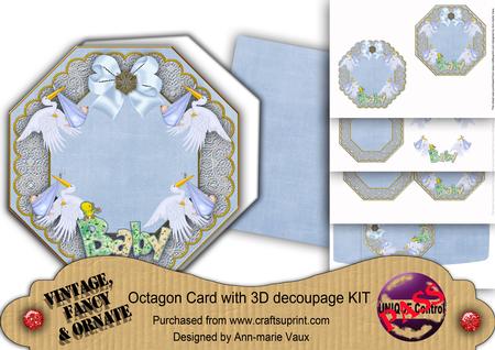 Baby Boy Blue Lace Octagon Decoupage Card Kit