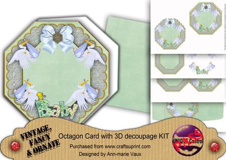 Baby Boy Mint Lace Octagon Decoupage Card Kit