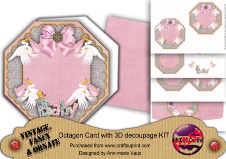 Baby Girl Pink Lace Octagon Decoupage Card Kit