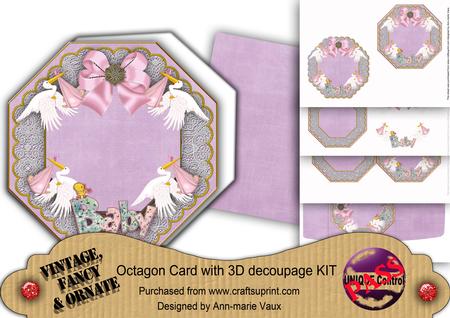 Baby Girl Lilac Lace Octagon Decoupage Card Kit