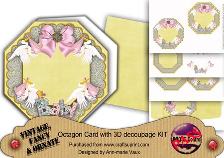 Baby Girl Lemon Lace Octagon Decoupage Card Kit