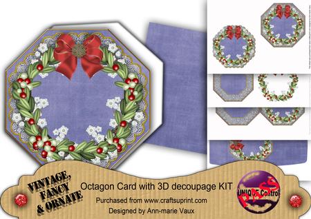 Mistletoe Blue Lace Octagon Decoupage Card Kit