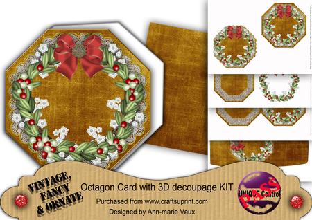 Mistletoe Dark Gold Lace Octagon Decoupage Card Kit