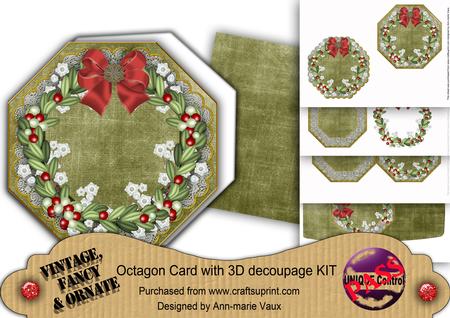 Mistletoe Olive Lace Octagon Decoupage Card Kit