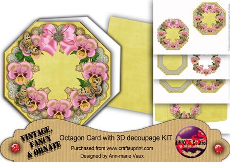 Pink Pansy Lemon Lace Octagon Decoupage Card Kit