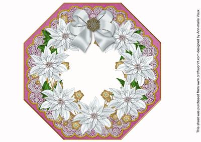 White Poinsettia Cerise Octagon 8inch Frame Picture Sheet
