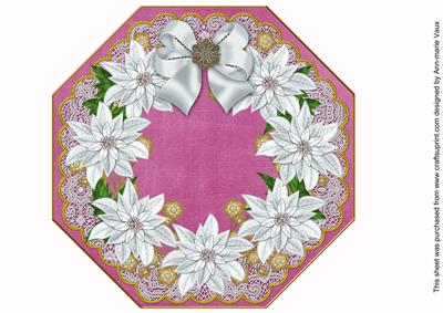 White Poinsettia Cerise Lace Octagon 8inch Picture Sheet