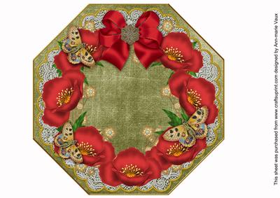 Red Poppy Olive Lace Octagon 8inch Picture Sheet