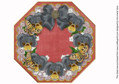 Silver Pansy Red Lace Octagon 8inch Picture Sheet