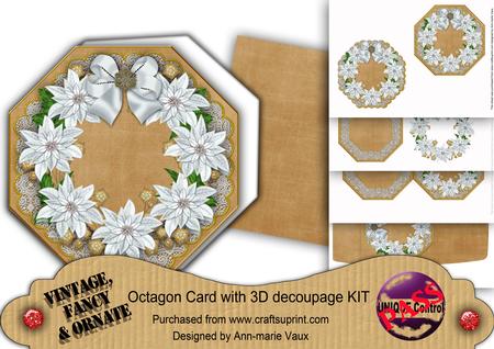 White Poinsettia Coffee Octagon Decoupage Card Kit